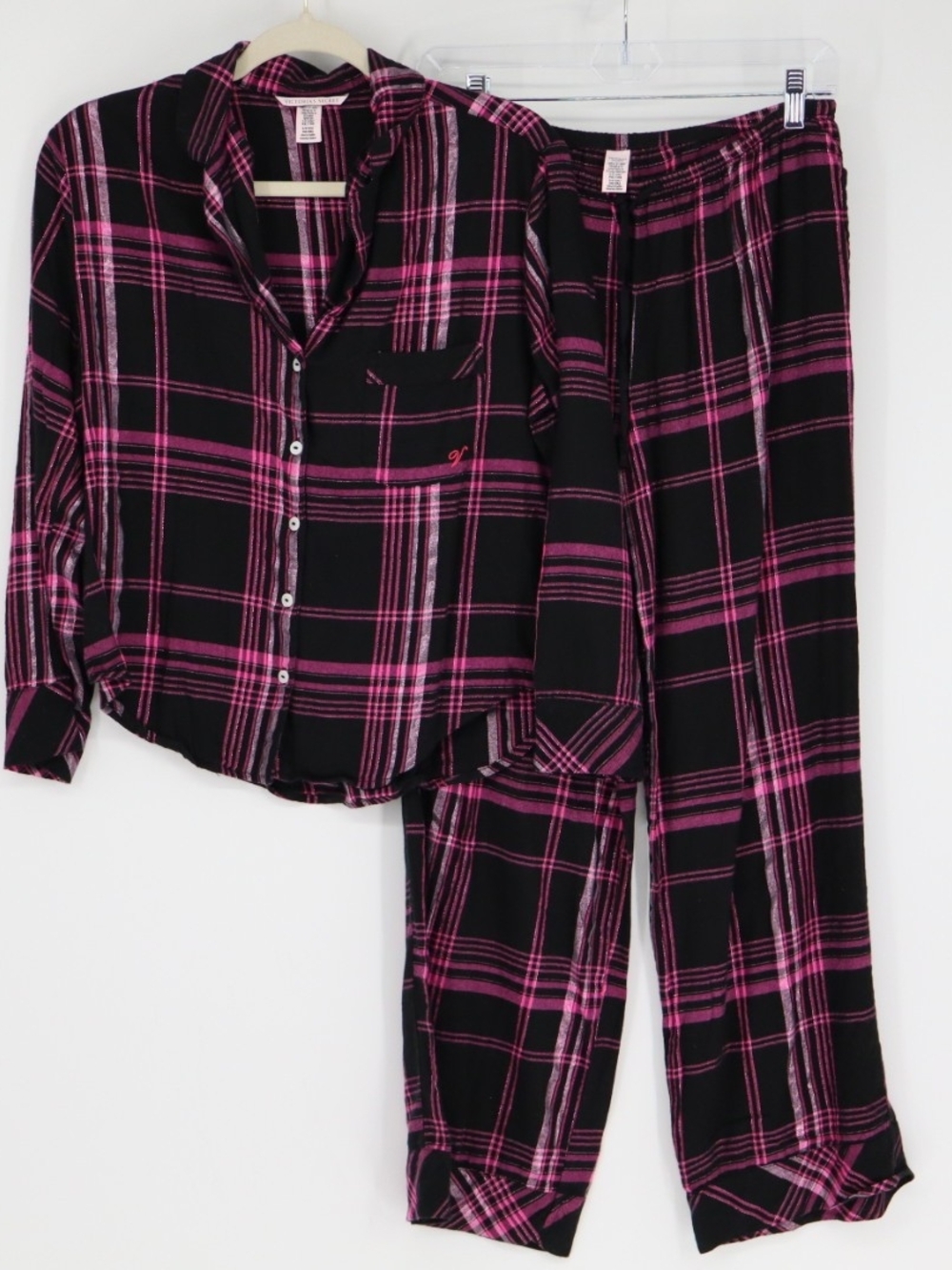 Victoria’s Secret Pink Plaid Pajama Set S Short 2pc Button Front Sleepwear